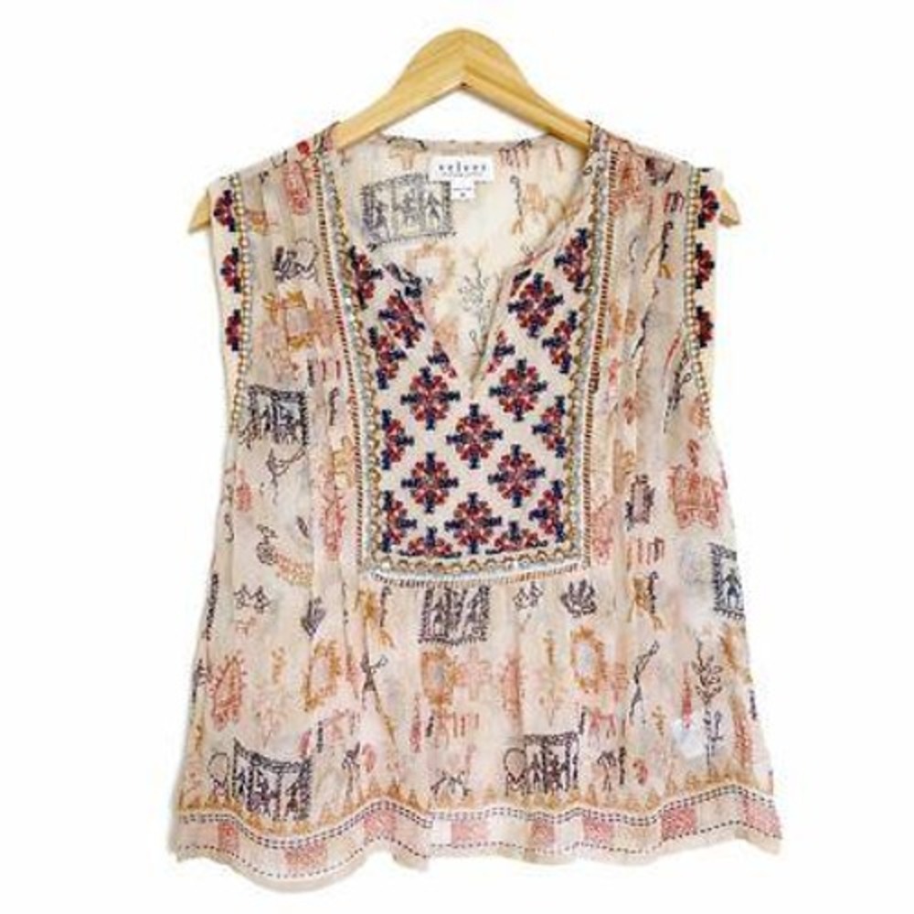 Anthropologie top Velvet G&S fully beaded embroidered peasant blouse tank MED - Picture 10 of 11